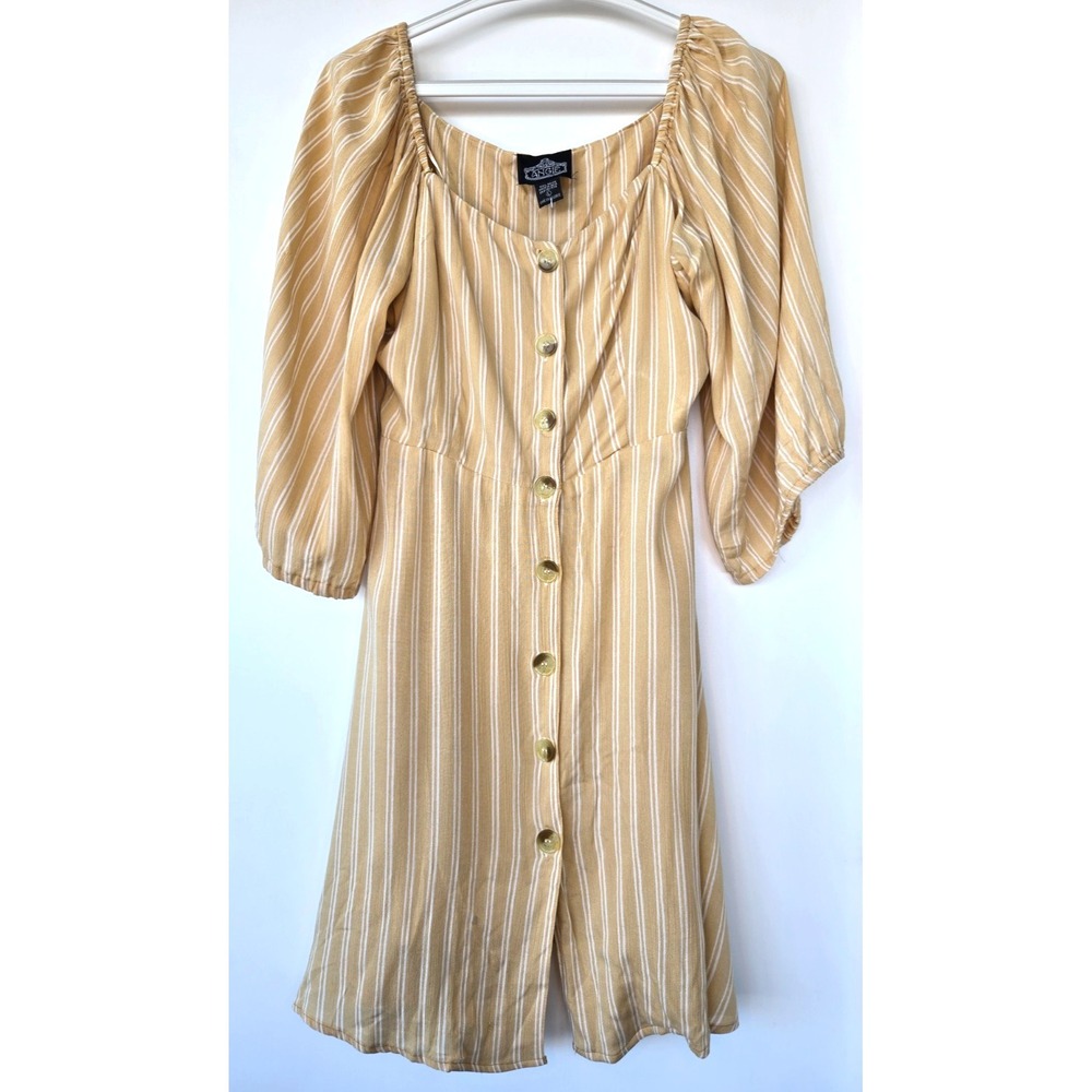 BNWT Angie Peasant Dress Yellow White Striped Off Shoulder Cottagecore W Sz S